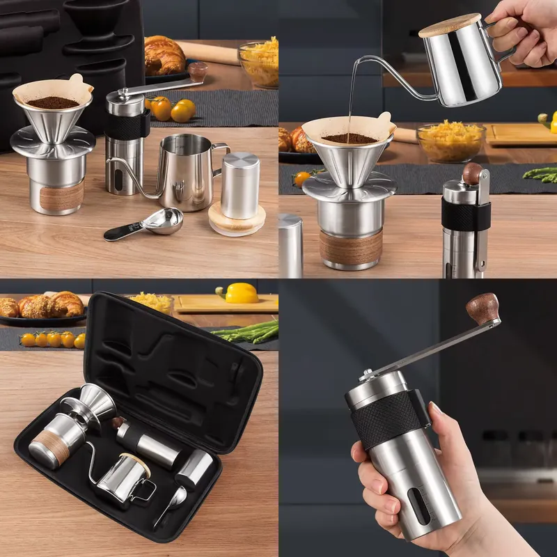 Coffee Equipment Gift Set - 手淹れコーヒーセット アウトドアキャンプ旅行用コーヒー器具 ポータブルコーヒーポット ハンドグラインダー モダンミニマリストデザイン ギフト