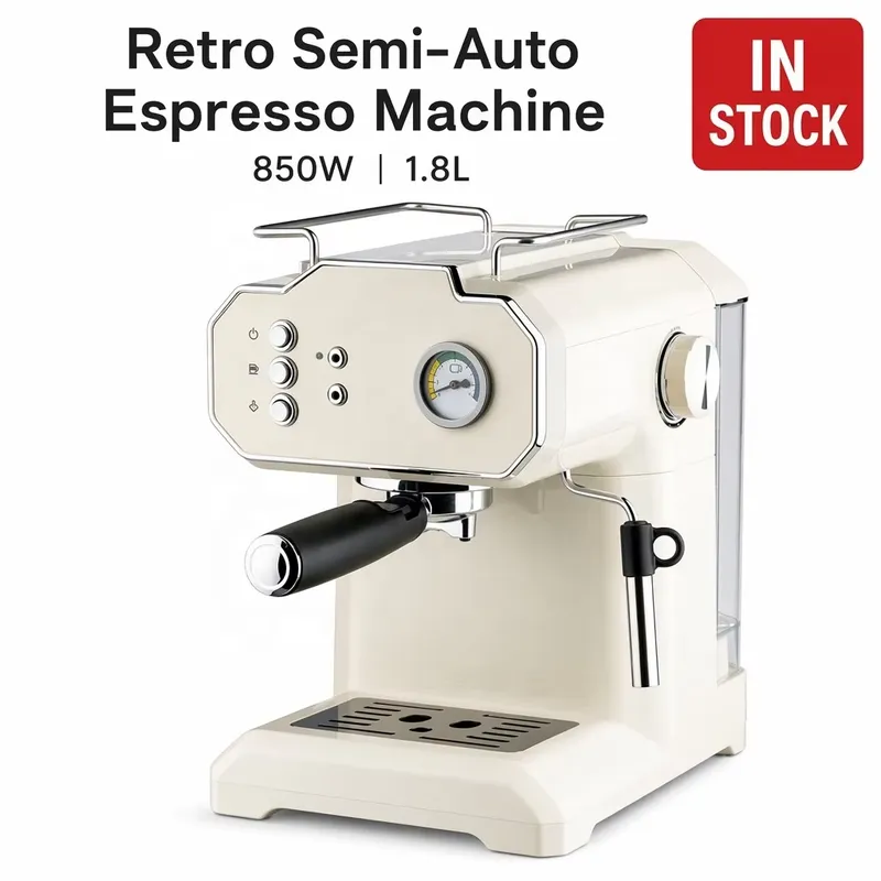 Pressure Gauge Espresso - レトロな半自動エスプレッソマシン 850W 1.8L ダブルブリューイング スチームロッド 圧力計