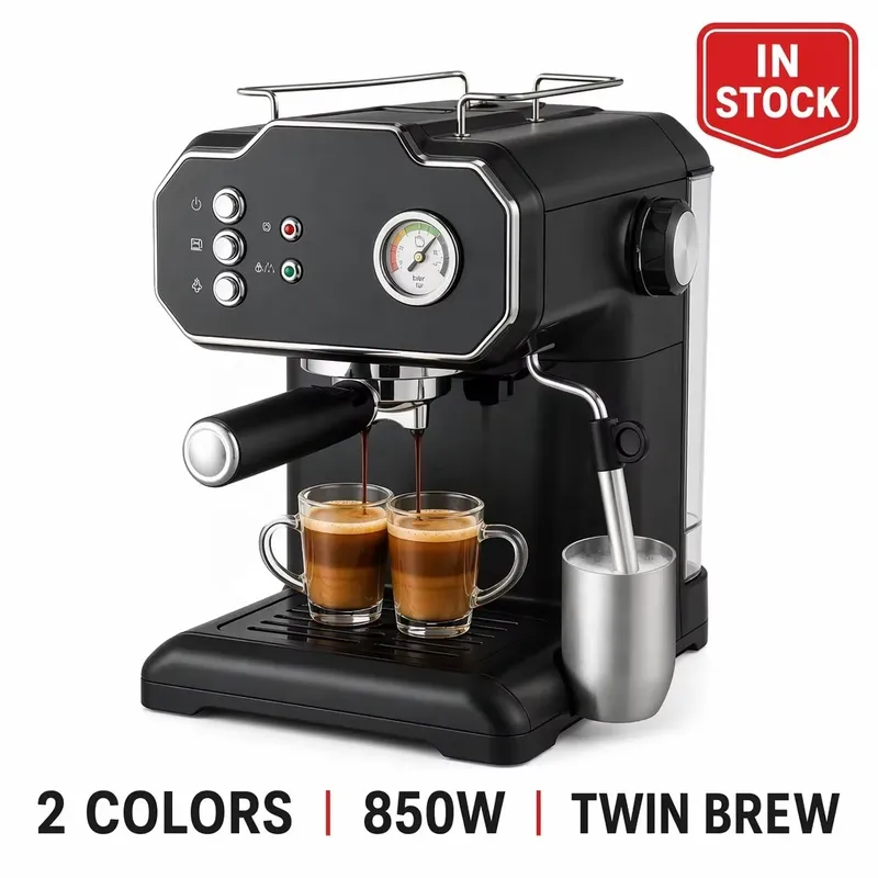 レトロな半自動エスプレッソマシン 850W 1.8L ダブル - Pressure Gauge Espresso のレビューと価格