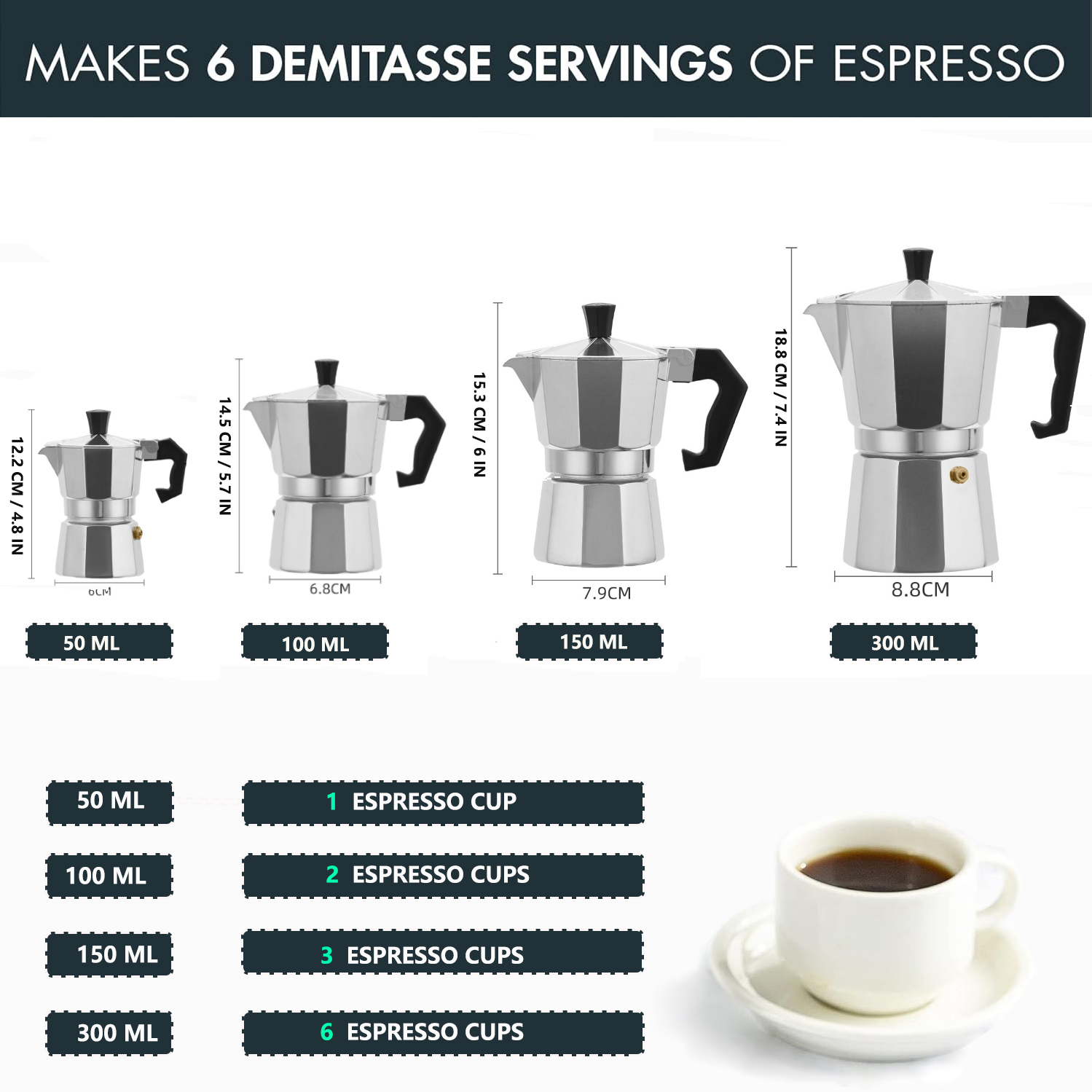 クラシックなアルミ製モカポット 50-300ML 家庭用コン - Coffee Equipment Brands のレビューと価格
