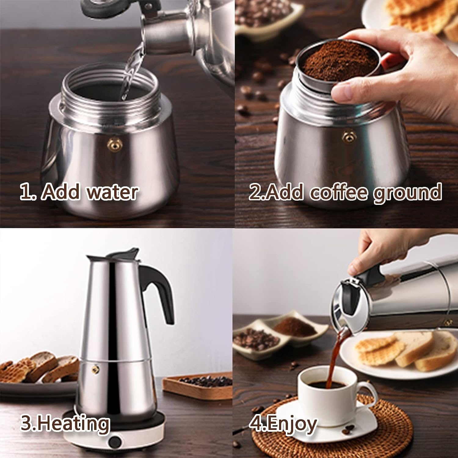 4/6/9カップモカポットカフェマシンエスプレッソカップコー - Coffee Equipment Brands のレビューと価格