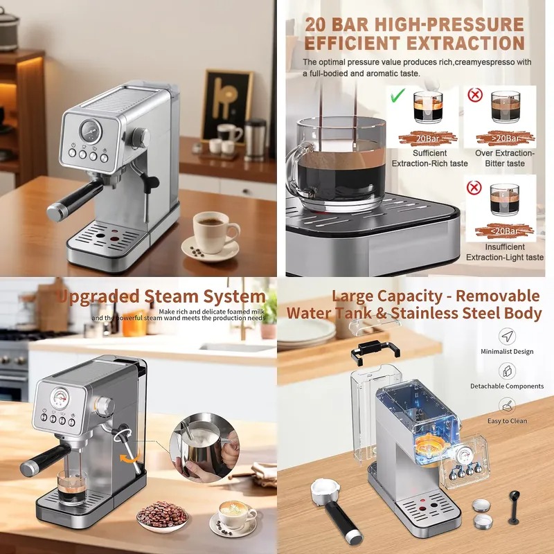 プロ仕様の家庭用機械式エスプレッソマシン 20バール セミオ - Pressure Gauge Espresso のレビューと価格